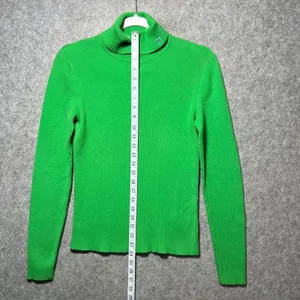 Vintage Lauren Ralph Lauren Green Ribbed Cotton Turtleneck Sweater‎ LRL Logo M thumbnail 4