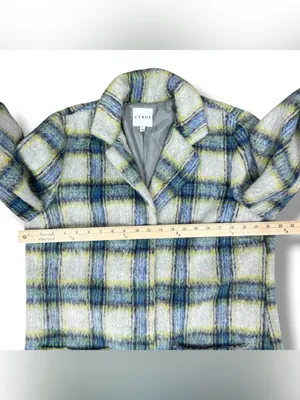 Cyrus Plaid Wool Blend Long Midi Overcoat Coat Grey Green Blue Large Winter thumbnail 11