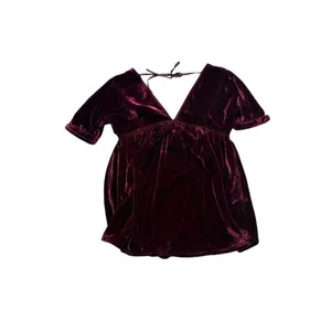 Free People Red Velvet Ivy Mini Baby Doll Vneck Dress XS thumbnail 6