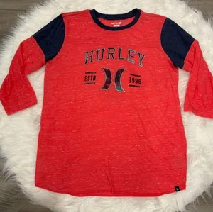 Hurley Red and Blue Crew Neck Shirt Size L thumbnail 1
