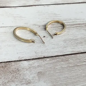 Vintage Earrings For Pierced Ears - Dainty Dull Gold Tone Elongated Hoops thumbnail 9