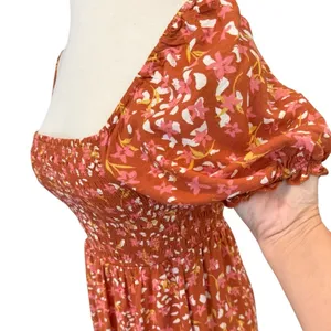 Roxy Hello Petal Woven Mini Dress On or Off Shoulder Fall Smocked Size Small thumbnail 5