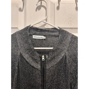 Lulu-B Womens Black White Marled Full Zip Mock Neck Cotton Sweater Large Natural thumbnail 3