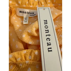Monteau coquette Yellow Polka Dot Ruffle y2k preppy Blouse Top dainty M NEW boho thumbnail 5
