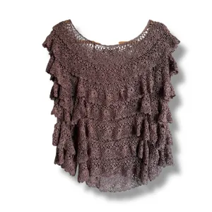 Boston Proper Brown Bell Sleeve‎ Ruffled Crochet Tiered Sweater Top XS/S thumbnail 3