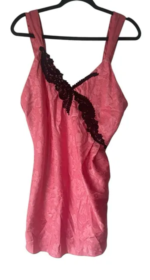 Victoria's Secret Vintage 90s Medium‎ Pink Satin Lace Floral Coquette Sleepwear thumbnail 1