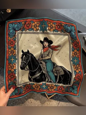 NWT Western Cowgirl Wild Rag Scarf Horse Floral Bandana 28” Square thumbnail 3