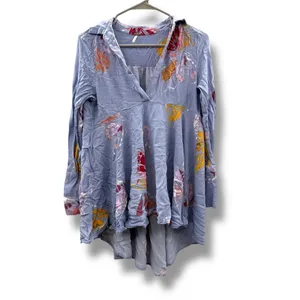 Free People Field of Butterflies‎ Tunic Top Women's Small Blue Floral Boho thumbnail 2