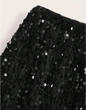 Black Glitter Solid Color Bodycon Skirt For Party Size L thumbnail 2