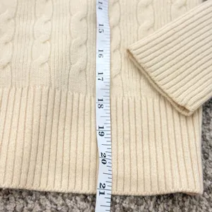 Vince 100% Cashmere Cable Knit Sweater XS Ivory Cream Elbow Patch Made USA thumbnail 10