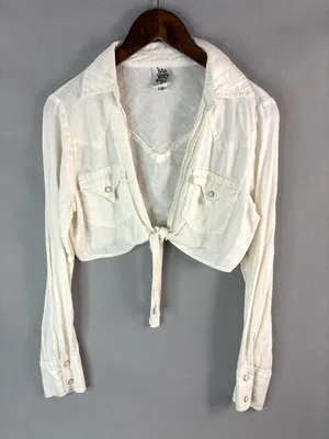 ivy jane S Western Pearl Snap Ivory Linen Tie-Front Crop Top thumbnail 1