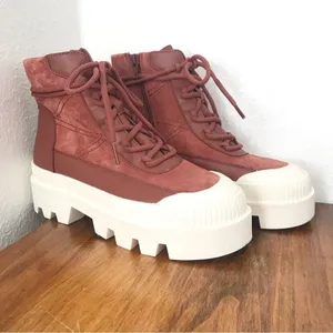 GIANNI BINI Rust Red Leather Lug Sole Platform Bootie Sneaker High Top Size‎ 6.5 thumbnail 2