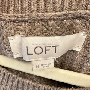 LOFT Ann Taylor Brown Cotton Camel Hair Blend Pointelle Raglan Sweater Women's M thumbnail 6