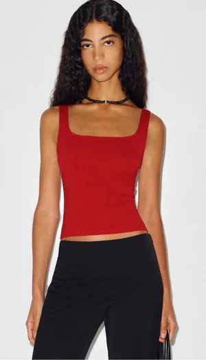 Reformation Carla red ribbed Sleeveless Square-Neck Tank Top, size S Made in USA thumbnail 1