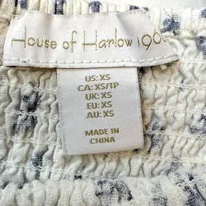 House of Harlow Linen Smocked Bodice Square Neck Floral Cottage Coquette Soft XS thumbnail 11