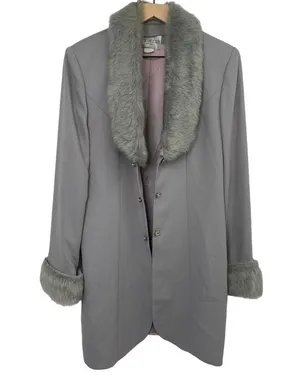 Vintage Caramia Faux Fur Trim Coat Ice Princess Gray Blue Womens 10 Medium thumbnail 2