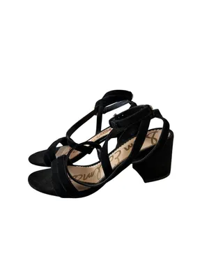 SAM EDELMAN Black Suede Block Heels Sandals Size 7 thumbnail 2