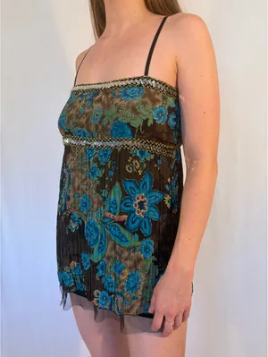 Fairy Boho Paisley Peacock Blue and Brown Floral Y2K Cami thumbnail 4