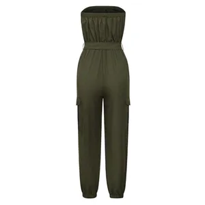 SheIn Strapless Jumpsuit With Gathered Waist And Ankle Cuffs in Green, Size M​​​ thumbnail 2