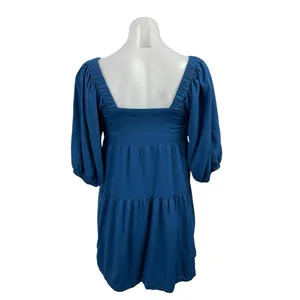 Shinestar Blue Square Neck 3/4 Sleeve Tiered Mini Babydoll Flare A-Line Dress XS thumbnail 3
