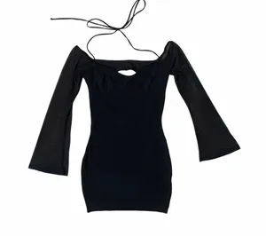 black long sleeve mini dress thumbnail 2