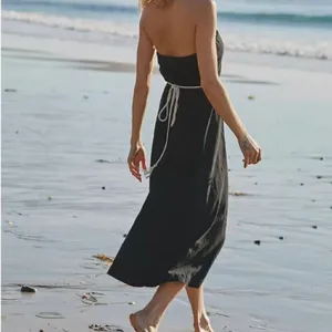 Free People black strapless dress with wood bead belt. Medium. Retails $70 thumbnail 4