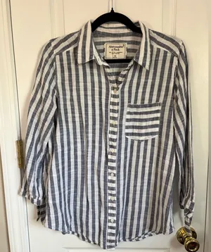 Abercrombie & Fitch Striped Button Up Shirt Tie Sleeve Medium thumbnail 1