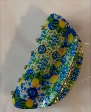 Free People Well Traveled Hair Claw Clip Lemon Tree Blue Green Pattern NWT OS thumbnail 3