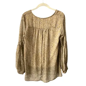 By Together Leopard Print Blouse‎ Womens Small Tan Boho Lace Up Balloon Sleeve thumbnail 5