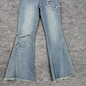 YMI Size-8 Girl Light Wash Butterfly Patchwork Flare Leg Jeans Distressed Frayed thumbnail 8