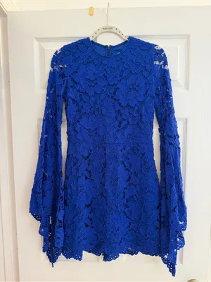 Alexis Royal Blue Floral Lace Long-Sleeve Mini Dress thumbnail 1