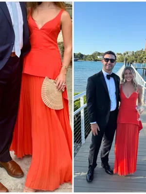 NWT Sequoia Pleated Combo Sleeveless V-Neck Midi Dress in Flame Orange Sz 00 thumbnail 4