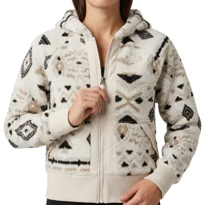 North Face Cream Black Aztec Pattern Fleece Full Zip Hoodie Jacket Women's sz S thumbnail 2