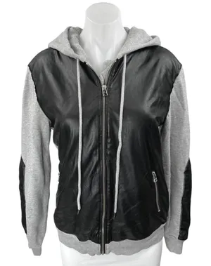 Aritzia Wilfred Gray Black Faux Leather Panel Zip Up Hoodie Coat Jacket Size XS thumbnail 1