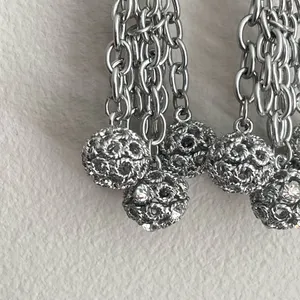 Dangle Earrings Silver Tone Chains Openwork Filigree Balls Fashion Jewelry 3.5in thumbnail 4