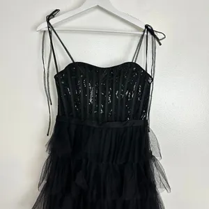 MAC DUGGAL Sequin Bustier Tier Tulle Gown in Black Size US 6 thumbnail 4