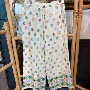 Maison d'Amélie Wide Leg Ankle Cropped Pants Floral Border Pockets Size M 💛🍄 thumbnail 6