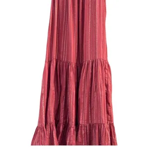 Anthropologie Frye x Alyssa Tiered Maxi Dress Copper Metallic Stripe Medium thumbnail 4