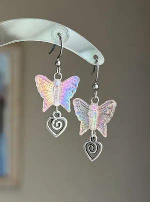 Handmade butterfly & heart swirl dangle earrings🦋🌀 thumbnail 2