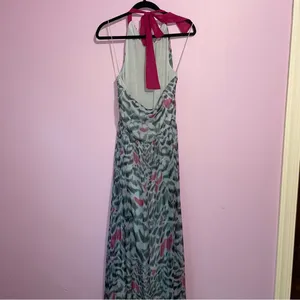 Erin Maxi Dress Women Size 8 Halter Sheer Overlay Abstract Print Preppy Sundress thumbnail 5