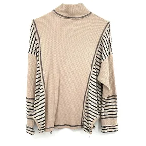 Miss Me Size‎ Small Sweater Cream Black Stripe Turtleneck Batwing Oversized Knit thumbnail 2