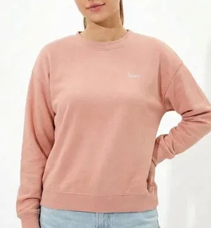 H&M Divided Sweatshirt Womens XL Pink Cotton Love Embroidered Crew Neck Pullover thumbnail 1