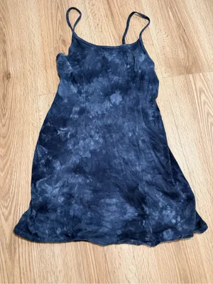 Billabong Womens Tie Dye Mini Dress Navy Blue Spaghetti Strap Beach Cover Up S thumbnail 3
