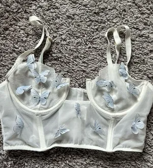 White Sheer Bra with 3D Butterfly Embellishments thumbnail 1