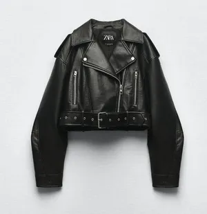 ZARA jacket biker faux leather cropped coat thumbnail 10