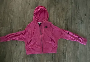 Nike Hot Pink Zip Cropped Hoodie with Black Logo thumbnail 1