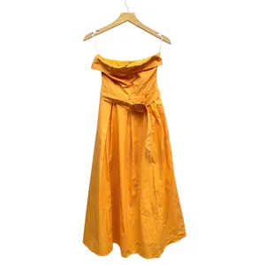 Lulus Trendsetting Choice Orange Strapless Midi Dress With Pockets size L NWT thumbnail 4