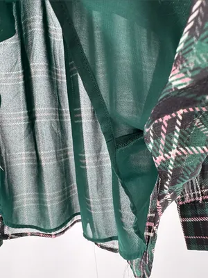Ann Taylor sheer button front plaid puff sleeve top L professional office casual thumbnail 9