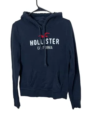 Hollister Navy Blue‎ Y2K Pullover Hoodie Logo Drawstring Front Pouch Pocket M thumbnail 1