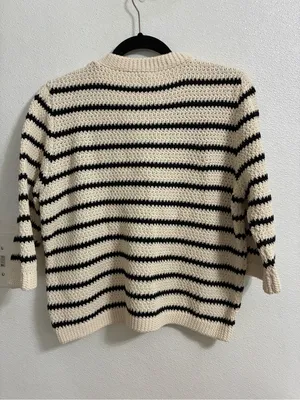 Zara Cream & Black Striped Crochet Cardigan NWT XL thumbnail 3